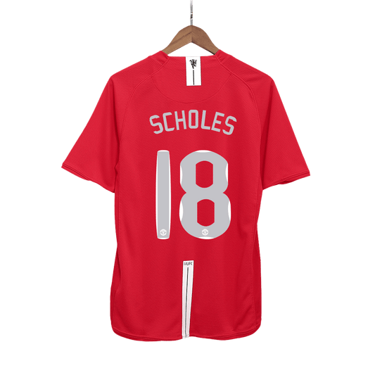 Tricouri Fotbal Vintage Manchester United SCHOLES #18 Acasă 2007/08 - UCL Final