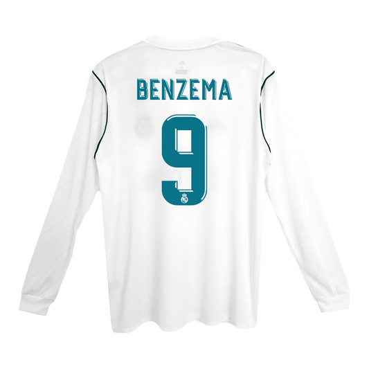 Tricouri Fotbal Vintage Real Madrid BENZEMA #9 Acasă 2017/18 Mânecă Lungă