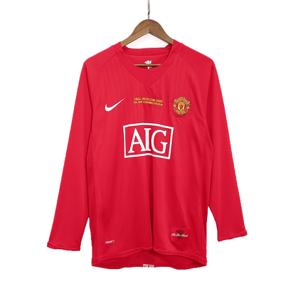 Tricouri Fotbal Vintage Manchester United RONALDO #7 Acasă 2007/08 Mânecă Lungă - UCL Final