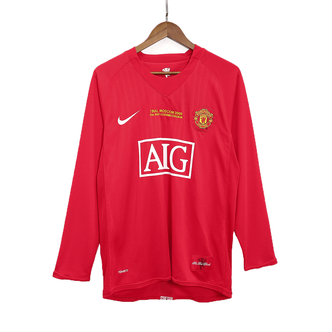 Tricouri Fotbal Vintage Manchester United Acasă 2007/08 Mânecă Lungă - UCL Final