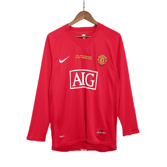 Tricouri Fotbal Vintage Manchester United Acasă 2007/08 Mânecă Lungă - UCL Final
