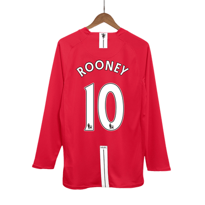 Tricouri Fotbal Vintage Manchester United ROONEY #10 Acasă 2007/08 Mânecă Lungă