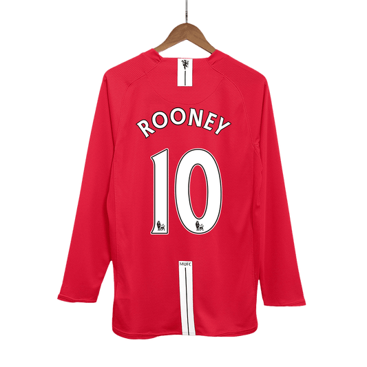 Tricouri Fotbal Vintage Manchester United ROONEY #10 Acasă 2007/08 Mânecă Lungă