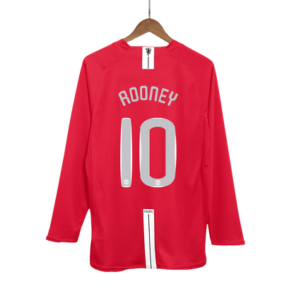 Tricouri Fotbal Vintage Manchester United ROONEY #10 Acasă 2007/08 Mânecă Lungă - UCL Final