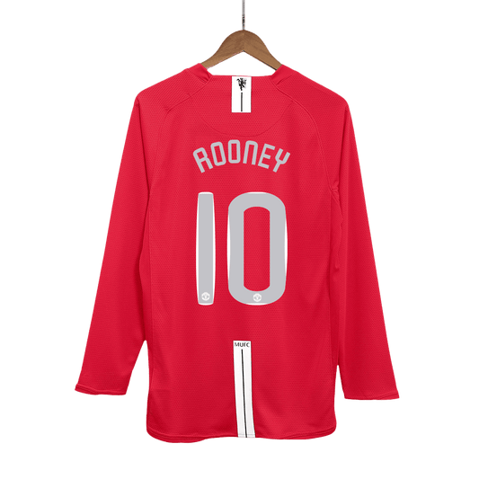 Tricouri Fotbal Vintage Manchester United ROONEY #10 Acasă 2007/08 Mânecă Lungă - UCL Final
