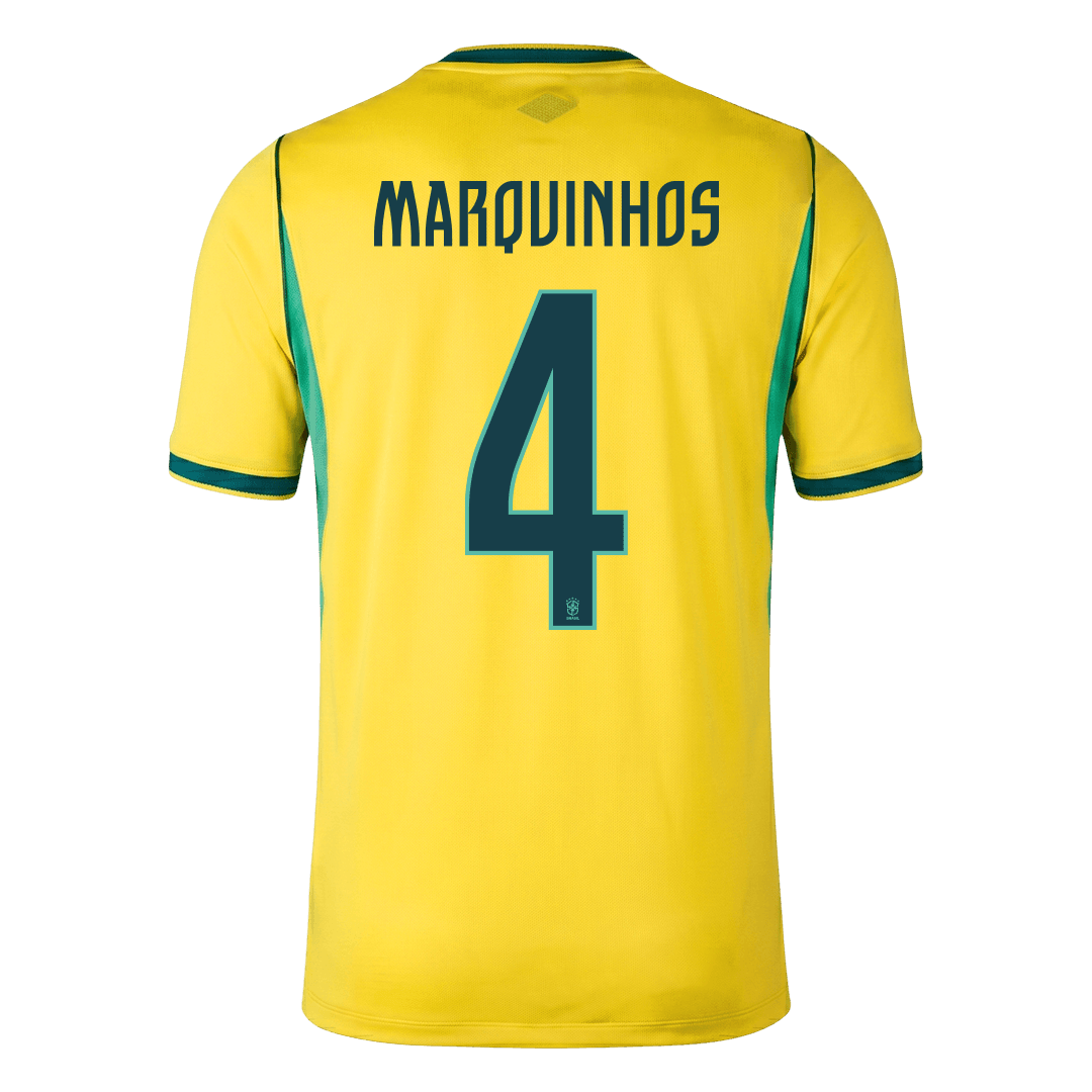 Tricouri Fotbal Brazilia MARQUINHOS #4 Acasă Cupa Mondială 2026 - Premium