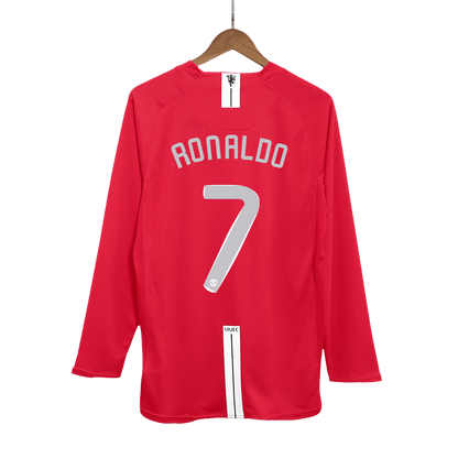 Tricouri Fotbal Vintage Manchester United RONALDO #7 Acasă 2007/08 Mânecă Lungă - UCL Final
