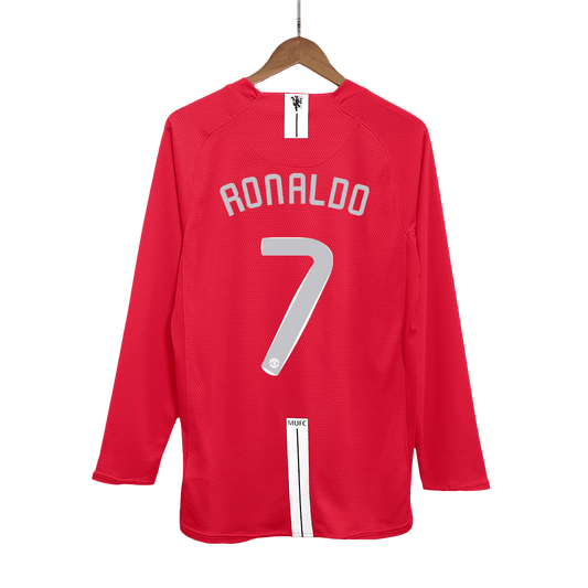 Tricouri Fotbal Vintage Manchester United RONALDO #7 Acasă 2007/08 Mânecă Lungă - UCL Final