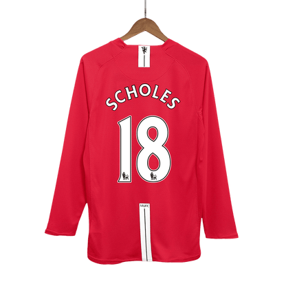 Tricouri Fotbal Vintage Manchester United SCHOLES #18 Acasă 2007/08 Mânecă Lungă