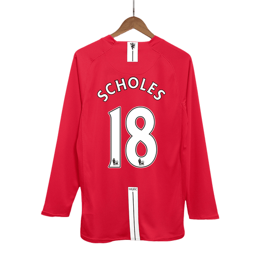 Tricouri Fotbal Vintage Manchester United SCHOLES #18 Acasă 2007/08 Mânecă Lungă