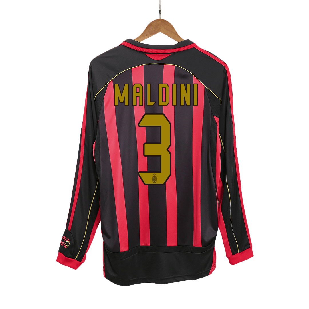 Tricouri Fotbal Vintage AC Milan MALDINI #3 Acasă 2006/07 Mânecă Lungă