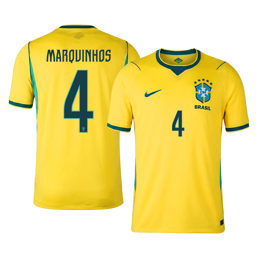 Tricouri Fotbal Brazilia MARQUINHOS #4 Acasă Cupa Mondială 2026 - Premium