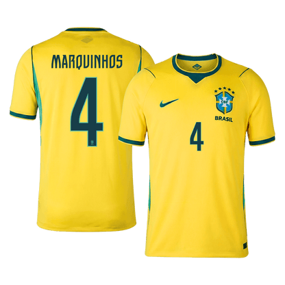 Tricouri Fotbal Brazilia MARQUINHOS #4 Acasă Cupa Mondială 2026 - Premium