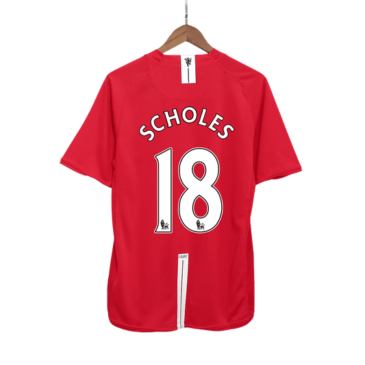 Tricouri Fotbal Vintage Manchester United SCHOLES #18 Acasă 2007/08