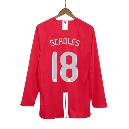 Tricouri Fotbal Vintage Manchester United SCHOLES #18 Acasă 2007/08 Mânecă Lungă - UCL Final