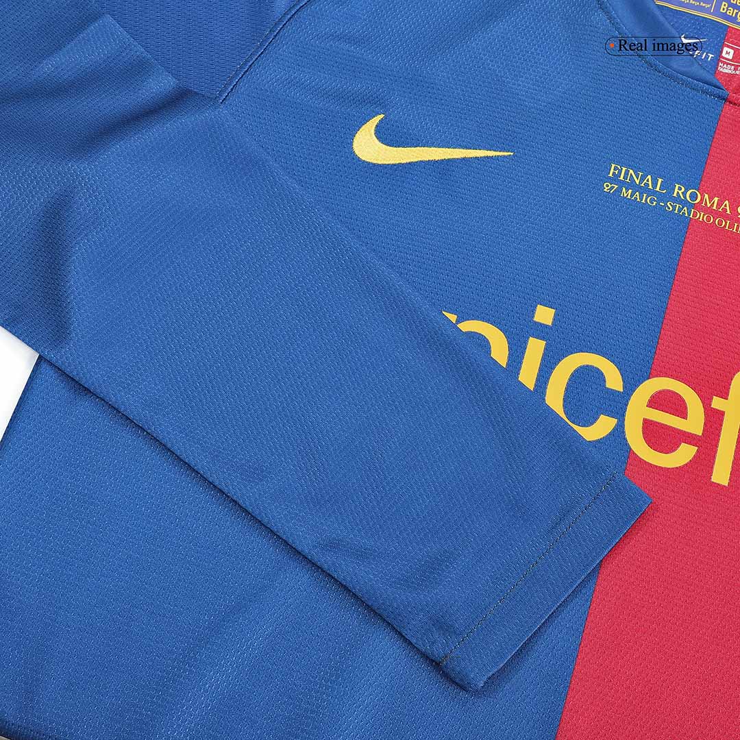 Tricouri Fotbal Vintage Barcelona Acasă 2008/09 Mânecă Lungă - UCL Final