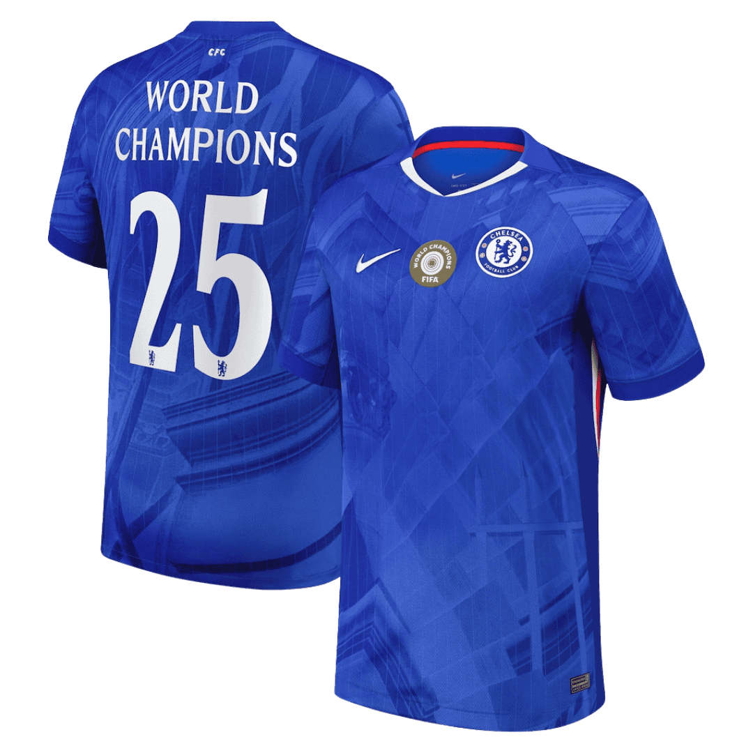 Tricouri Fotbal Chelsea WORLD CHAMPIONS #25 Acasă 2025/26 cu emblemă pe piept - Premium (mărime mare)